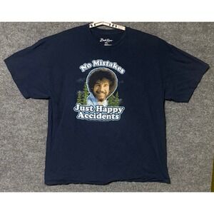 Bob Ross No Mistakes Just Happy Accidents Navy Blue Graphic T-Shirt Mens 2XL